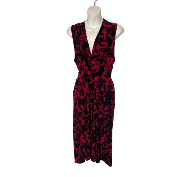 Norma Kamali  Twist Front Sleeveless Floral Print Dress XL Black & Red - Picture 2 of 8